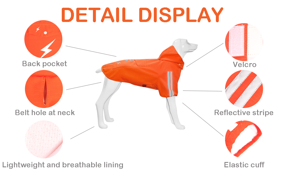 Dog Raincoat, Waterproof Hooded Dog Rain Jacket, Adjustable Dog Raincoat with Hood