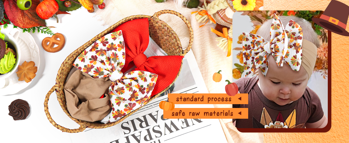 Thanksgiving Baby Headbands Bows Orange 