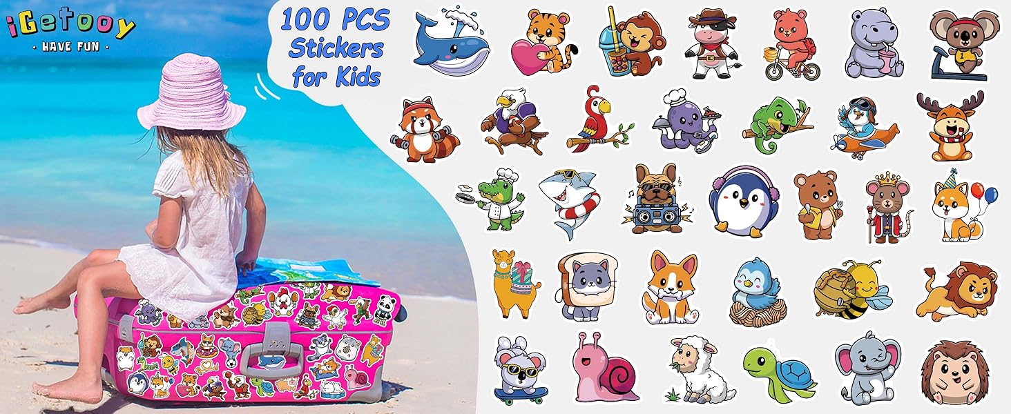 iGetooy Cute Stickers, Animal Stickers, 100 PCS Water