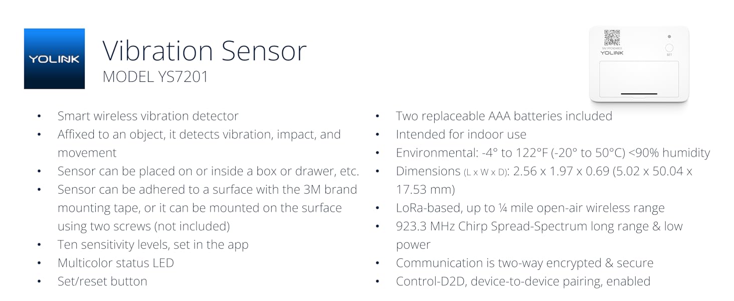 YoLink Smart Vibration & Shock Sensor, Generator, Pump Running, Glass