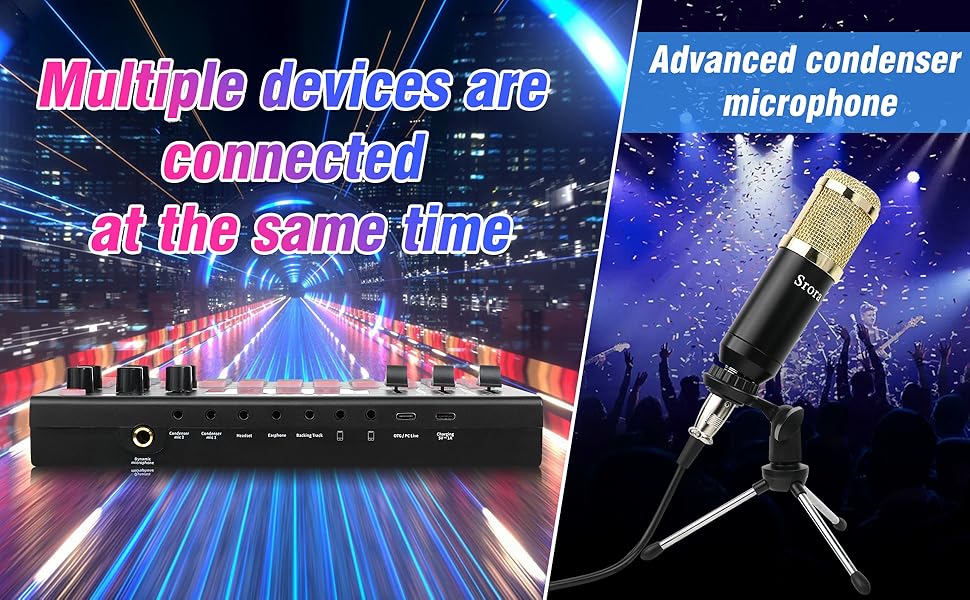 Srora Podcast Equipment Bundle, DJ Mixer with Microphone, Stand, Headset Sound Card,Podcast
