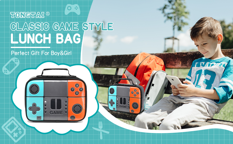 Tongtai Kids Lunch Box Boy Insulated Lunch Bag Game Leather