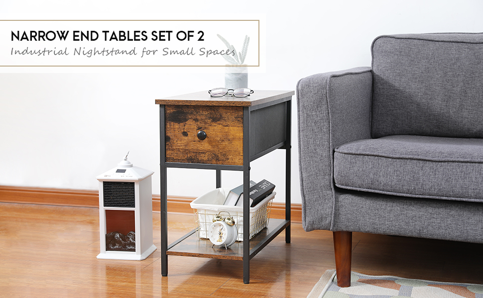 AMHANCIBLE Narrow Nightstands Set of 2, End Tables Living Room for