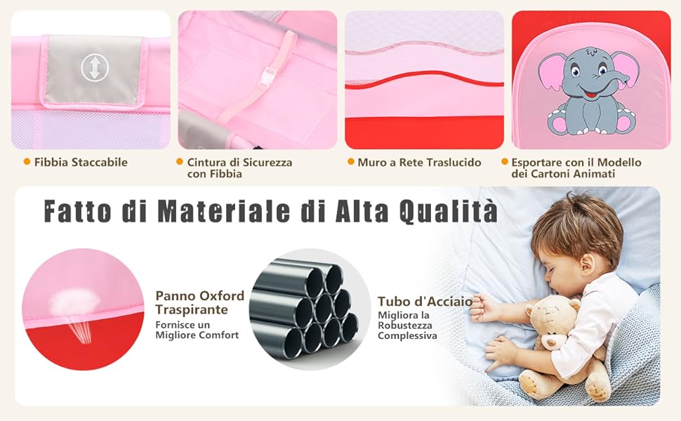 DREAMADE 3 In 1 Lettino Da Campeggio Per Bambini, Letto Pieghevole Con Fasciatoio E Giocattolo Appeso, Meterasso Imbottito, Culla Co-Sleeping Per Bambini 0-36 Mesi, 125 X 66 X 77 Cm (Brown) 11 03