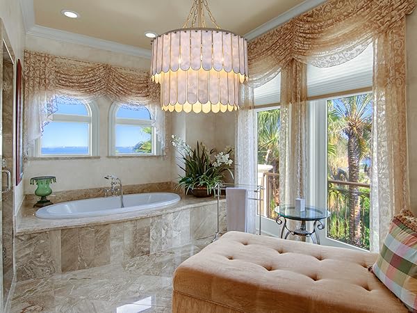 TOCHIC Shell Chandelier Light Fixture, 5-Light Capiz