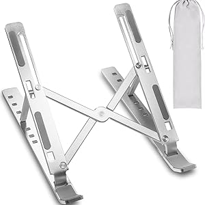 INEFABLE Portable Laptop Aluminium Stand with Adjustable Height, Ventilated, Foldable Stand, 7" Height, for 15.6" Laptop with Carry Pouch for Desk & Table Mount - Pack of 1 (Silver) 36 SPN-BPFSC