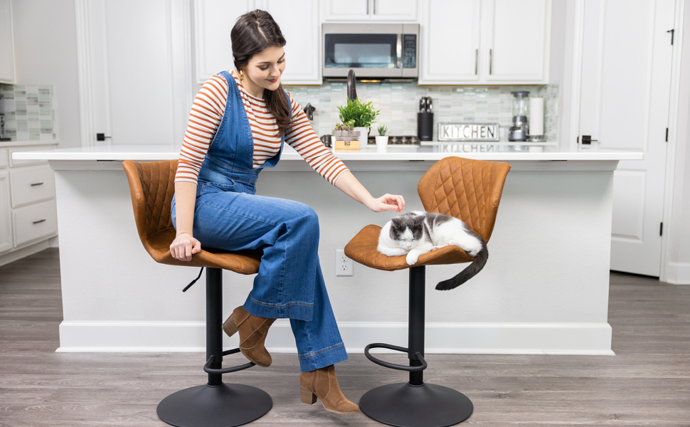 Superjare Set of 2 Adjustable Bar Stools, PU Swivel Barstool Chairs