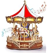 Rolife Wooden 3D Puzzles for Adults, DIY Carousel Music Box with Chaser Lights 11.6