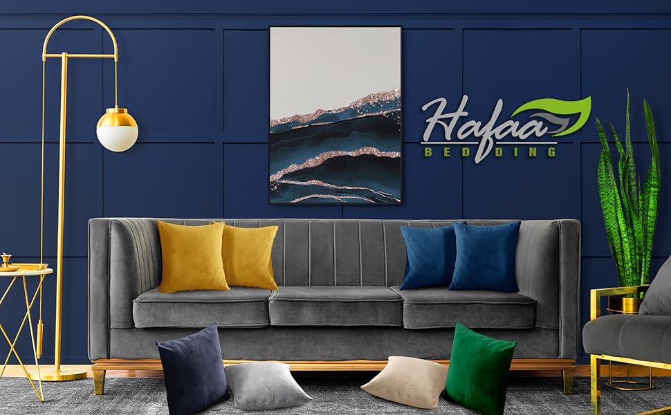 Hafaa Velvet Cushions with Covers Included Sets 8 (4 Green Cushion