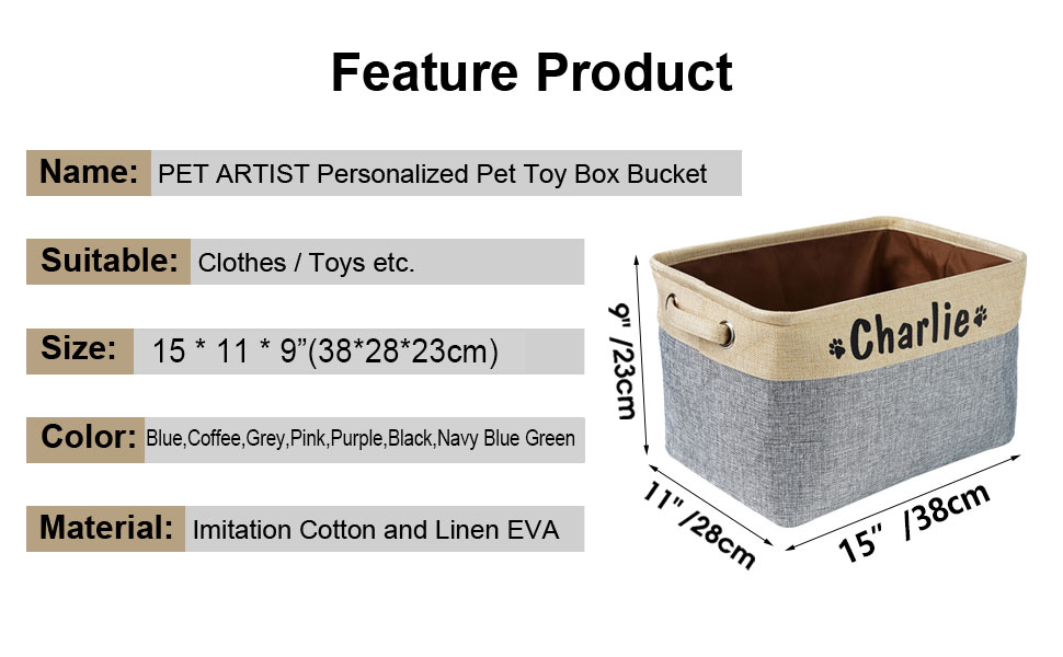 PET ARTIST Collapsible Dog Toy Storage Basket Bin with Personalized Pet