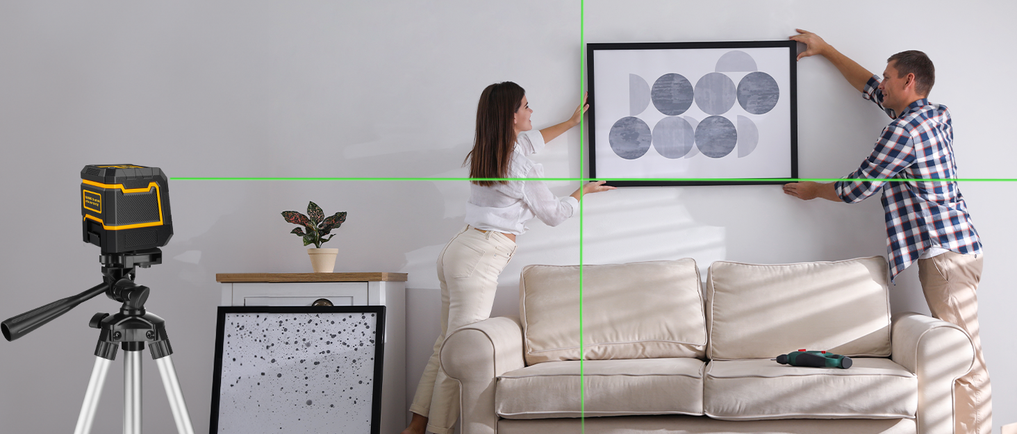 Laser-Level-with-Tripod, Green Cross Line Laser with Tripod Self-Leveling, Lazer Leveler Tool for Picture Hanging Construction Floor Tile Wall Home Renovation, Indoor Project, Battery Included