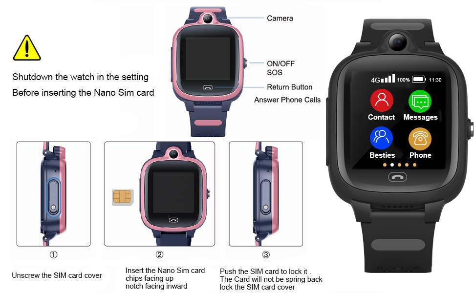 kid smart watch with nano sim card