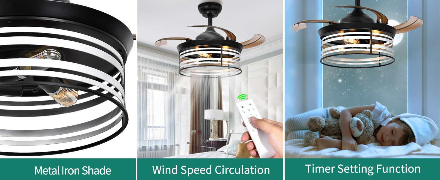 YITAHOME Retractable Ceiling Fan with Lights and Remote, 36'' Farmhouse