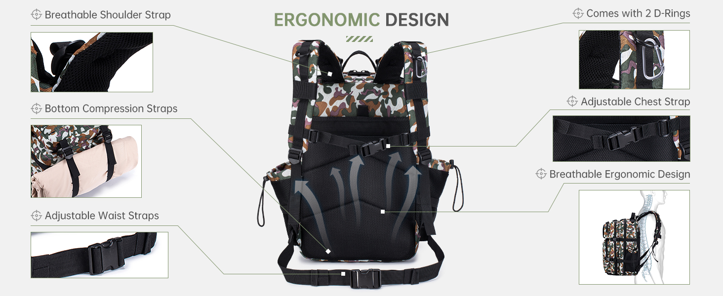 Tactical Military Backpack for Man, 50L Waterproof Army Pack Rucksack Hiking Laptop Backpack