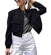 Lumister Women's Fashion Cropped Button Down Lightweight Cropped Bomber Jacket Varsity Shacket wi...