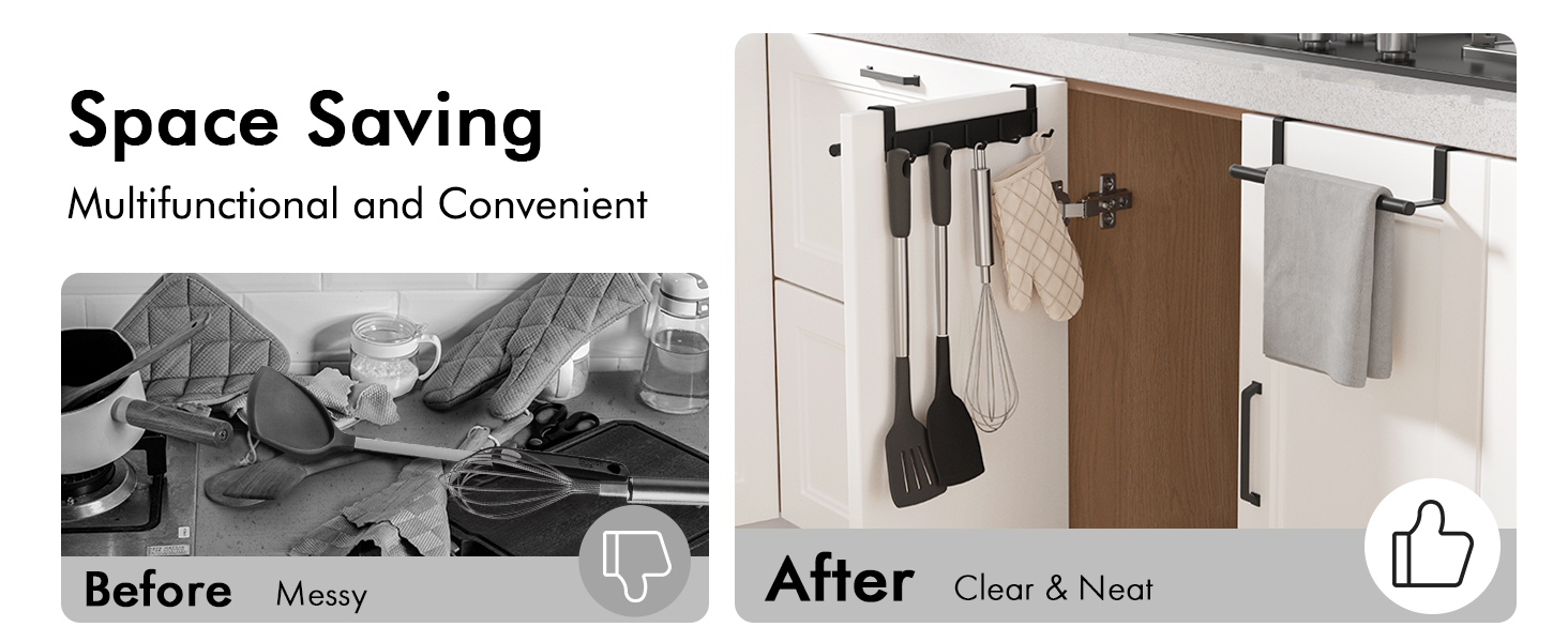 KES Towel Rail Over Door Towel Holder with Hooks, Kitchen Tea