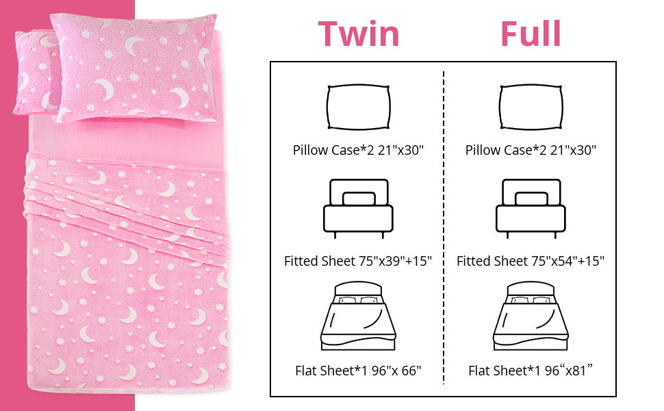 HOMBYS Glow in The Dark Kids Sheets Set 4 Piece Twin/Twin