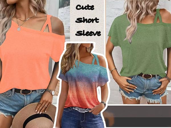 VKEGNIO American Flag Print Off The Shoulder Tops Sexy Cold
