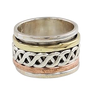 NOVICA Artisan Handmade .925 Sterling Silver Meditation Spinner Ring Copper Brass from India
