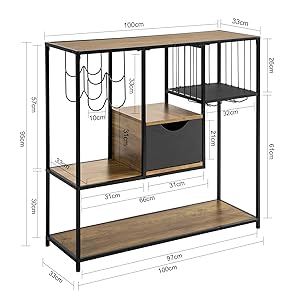 SoBuy Industrial Style Sideboard Side Table End Table Wine Rack Kitchen Dining Room Storage Shelf,FSB56-F 15 FSB56-F