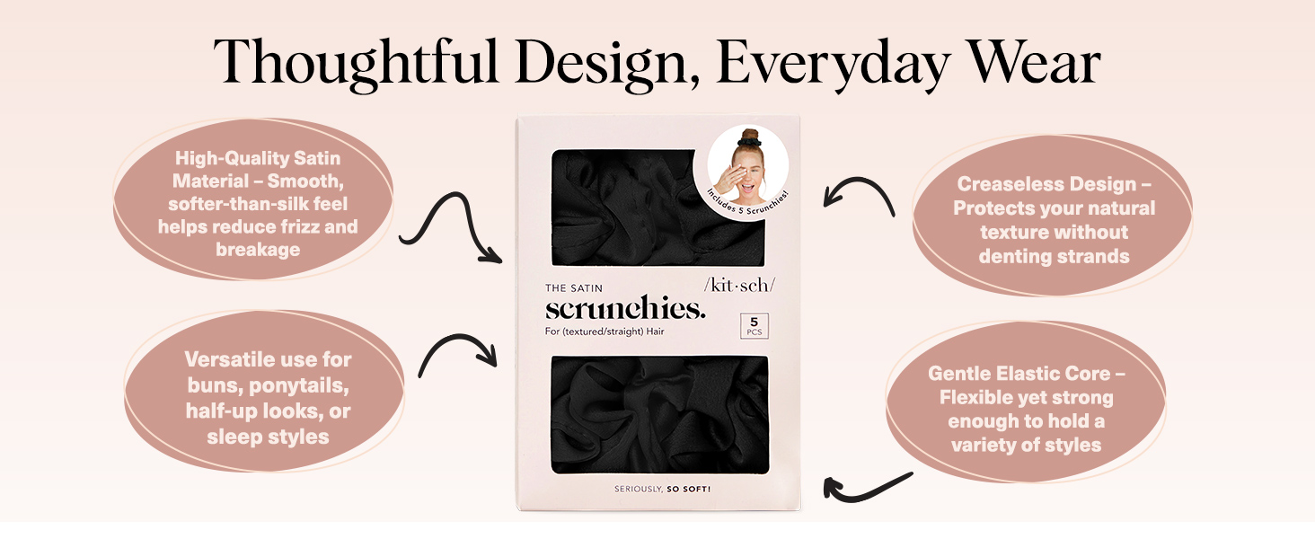 Kitsch Satin Scrunchies for Women - No Crease Hair Ties for Girls