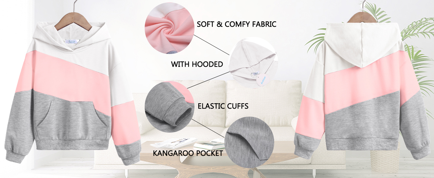 girls color block hoodies