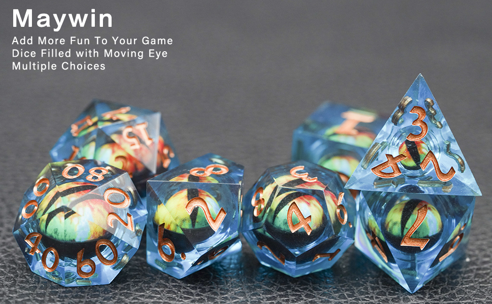 DND Dice Set Dungeons and Dragons Dice, 7 Piece Liquid Core Eye Dice Set D&D