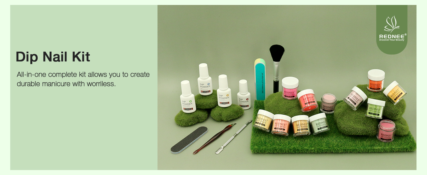 REDNEE 12 Colors Dip Nail Kit 21pcs Nail Dip Starter Kits