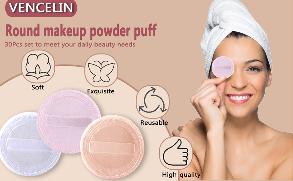 30Pcs Powder Puffs for Face PowderRound Velour Makeup Pads