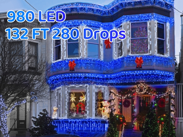 Christ Mas 132 FT Outdoor Christmas Lights with 280 Drops, Christmas