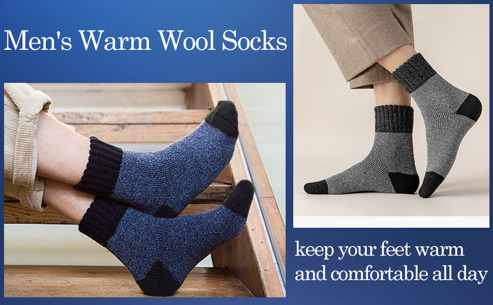 Josnown Men's Warm Socks, 5 Pairs Men's Winter Wool Socks, Thick, Soft