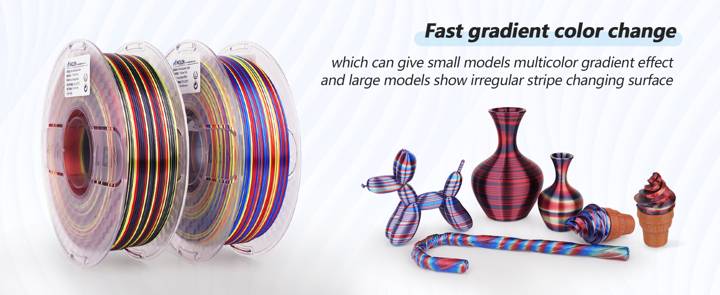 AMOLEN Silk PLA 3D Printer Filament, Shiny Multicolor Rainbow PLA Filament 1.75mm, Fast Color Change PLA 3D Printing Filament for Most FDM 3D Printer, Blue Red YellowGreen 13 Silk PLA 3D Printer Filament, Shiny Multicolor Rainbow PLA Filament 1.75mm, Fast Color Change PLA
