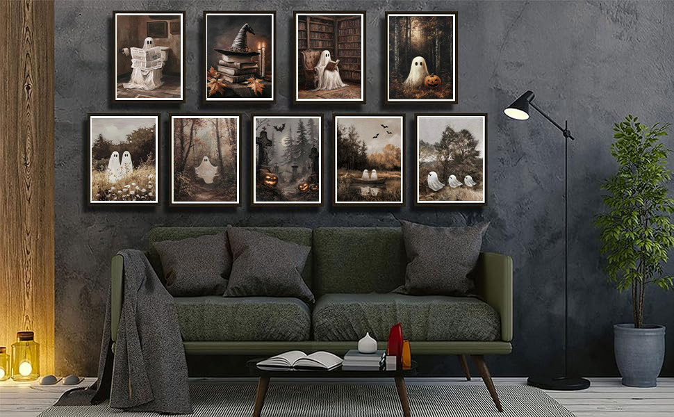 9pcs Vintage Ghost Halloween Canvas wall art