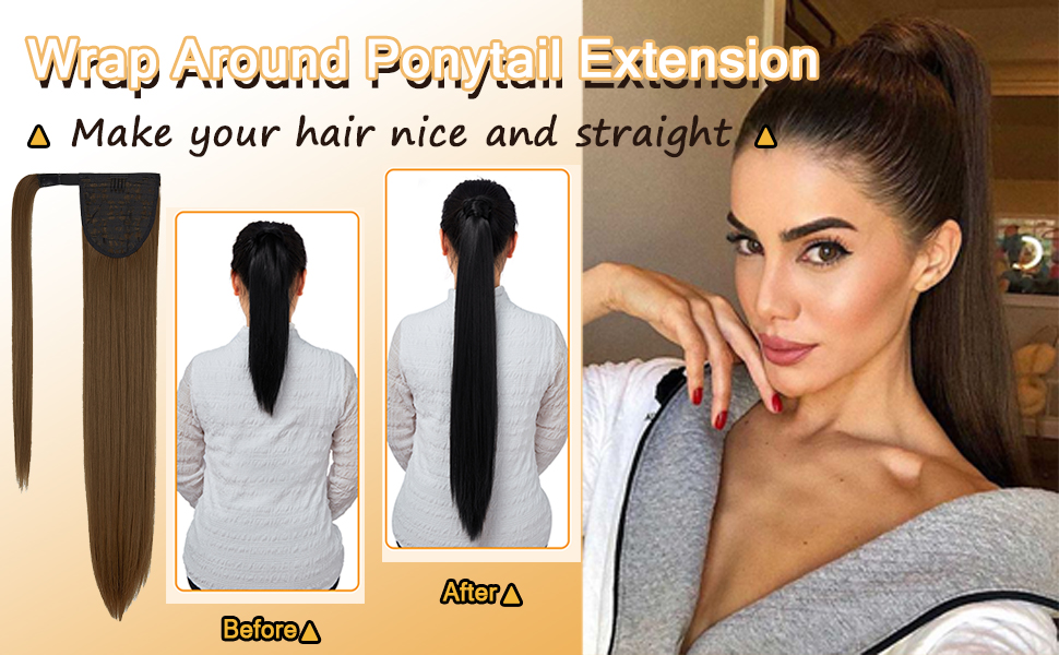 FXTYK 28" Straight Wrap around Ponytail Extensions Pony Hair Extension