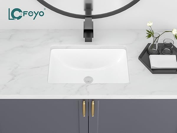 ううy Lofeyo Undermount Bathroom Sink 20''x14'' White Rectangle