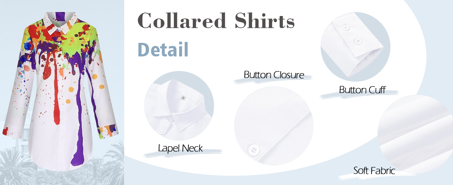 women collared shirts top long sleeve button front slit long shirts top detail