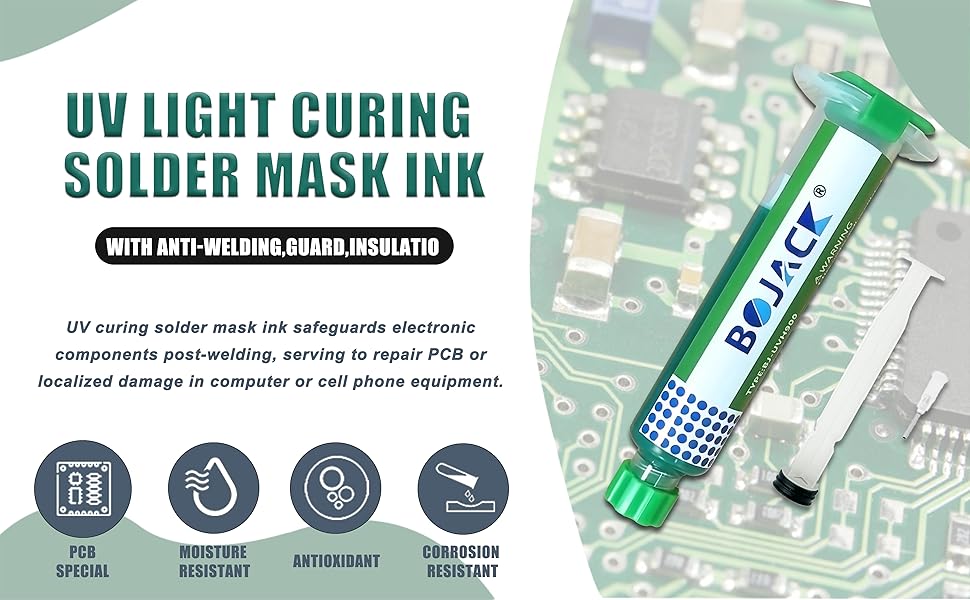 BOJACK UV Curing Solder Stop Ink with Pusher and Needle UV Light Curing