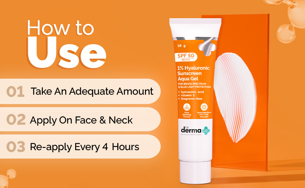 1% Hyaluronic Sunscreen SPF 50 Aqua Gel, PA++++, Lightweight, No white-cast for Broad Spectrum & Blu