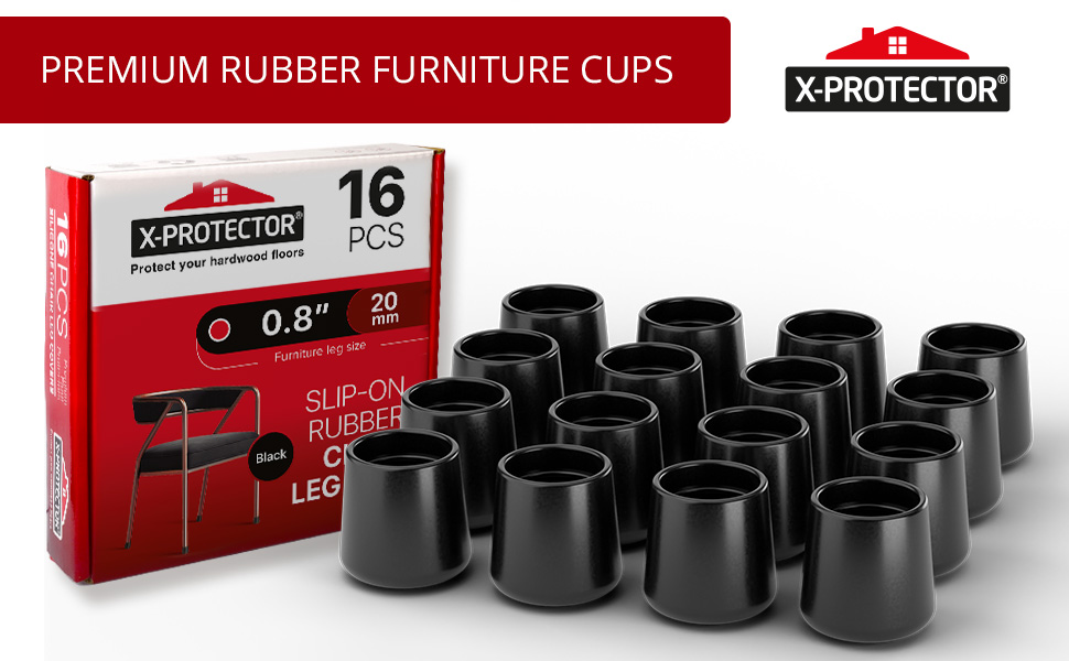 XProtector Rubber Chair Leg Caps 16 PCS 20mm Rubber Feet for