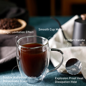 JNSMFC Double Walled Glass Coffee Mugs with 4 Spoons,350ML Set of 4 Insulated Glass Coffee Mugs with Handle,Clear Coffee Cups for Cappuccino,Espresso,Latte,Tea,Hot/Cold Beverage 16 Double Walled Glass Coffee Mugs