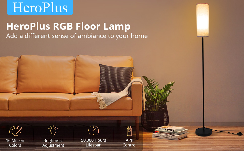 HeroPlus Floor Lamp for Living Room RGB Standing Lamp Tall Lamp Corner