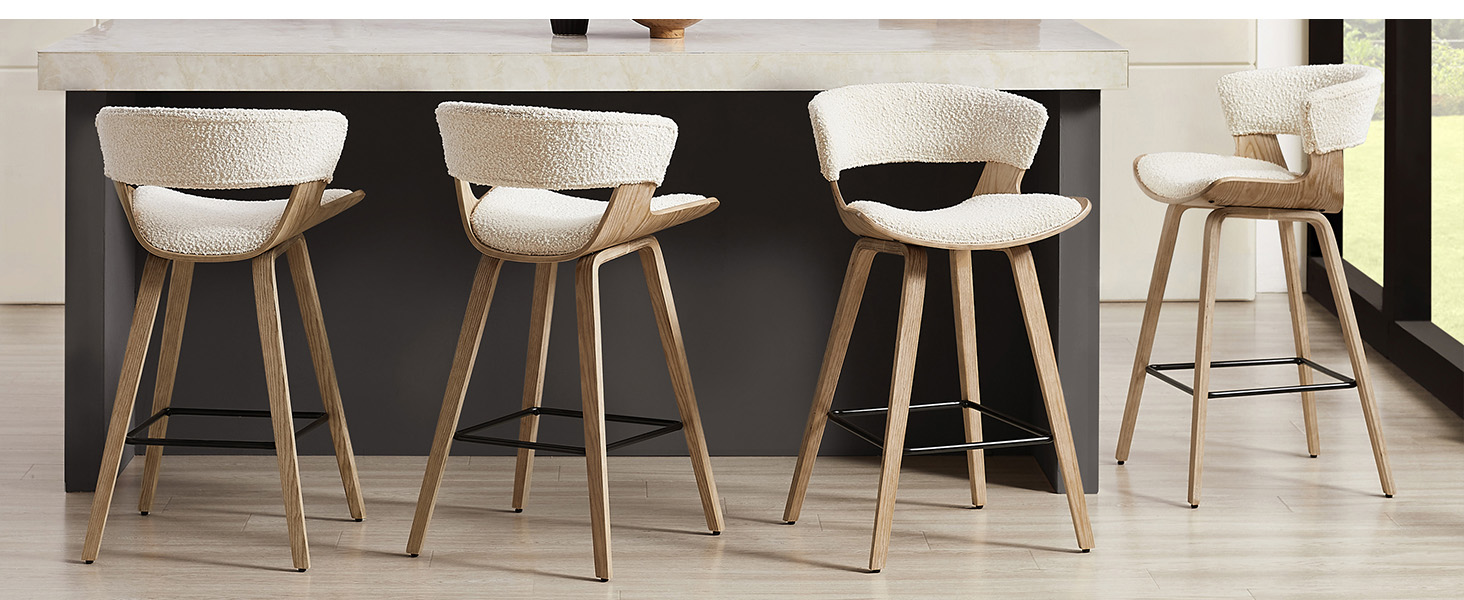 Zouron Bar Stools with Back Set of 2, Wooden Counter Height
