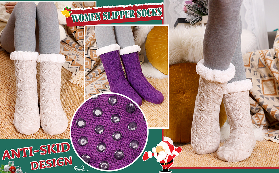 SEEYAN Womens Winter Slipper Socks Warm Fuzzy Plush Fleece Lined Thick