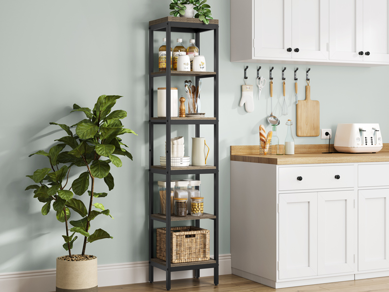 MXARLTR 6 Tier Tall Bathroom Shelf, Narrow Shelving Unit with Steel Frame