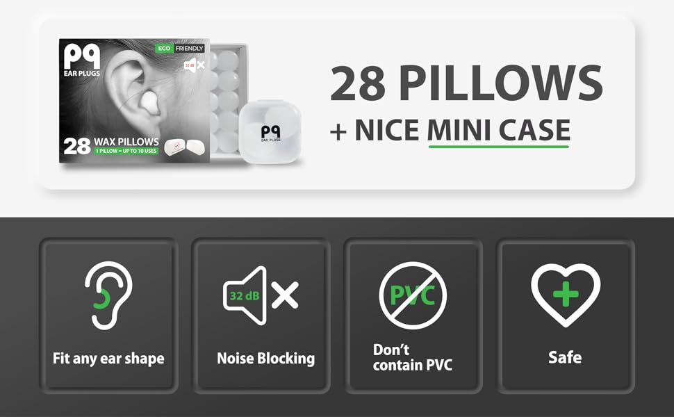 PQ Wax Ear Plugs for Sleeping, 28 Silicone Earplugs for Sleep and