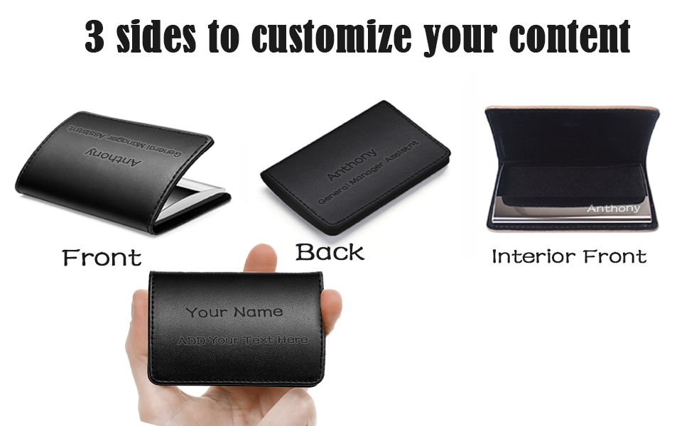 xrlsg Personalized Business Card Holder with Engraved Text Name, Custom PU Leather