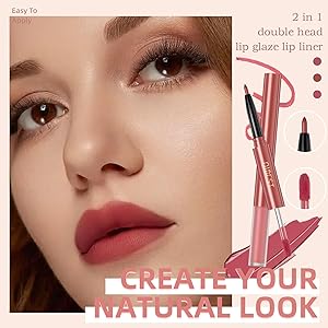 3 Pcs Matte Liquid Lipstick and Lip Liner Set, Long-Lasting Waterproof Nude Shades