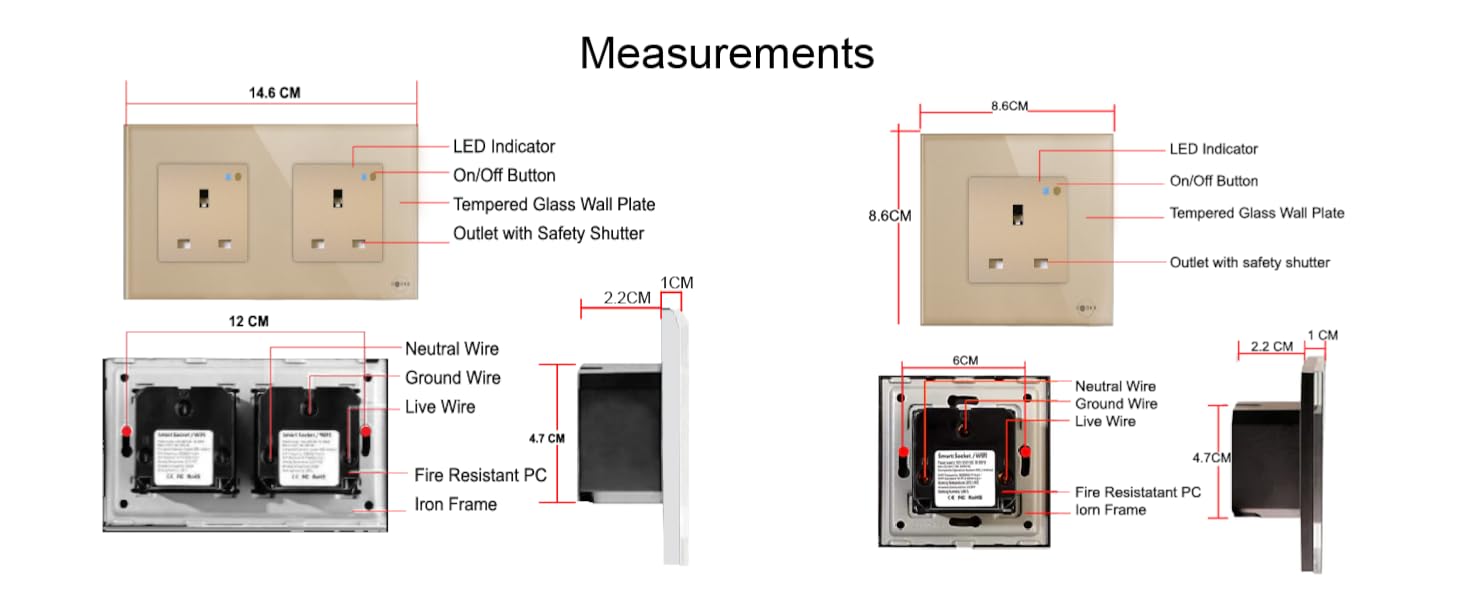 Saska Smart Wall Socket, Golden wall socket, gold wall socket, wifi socket