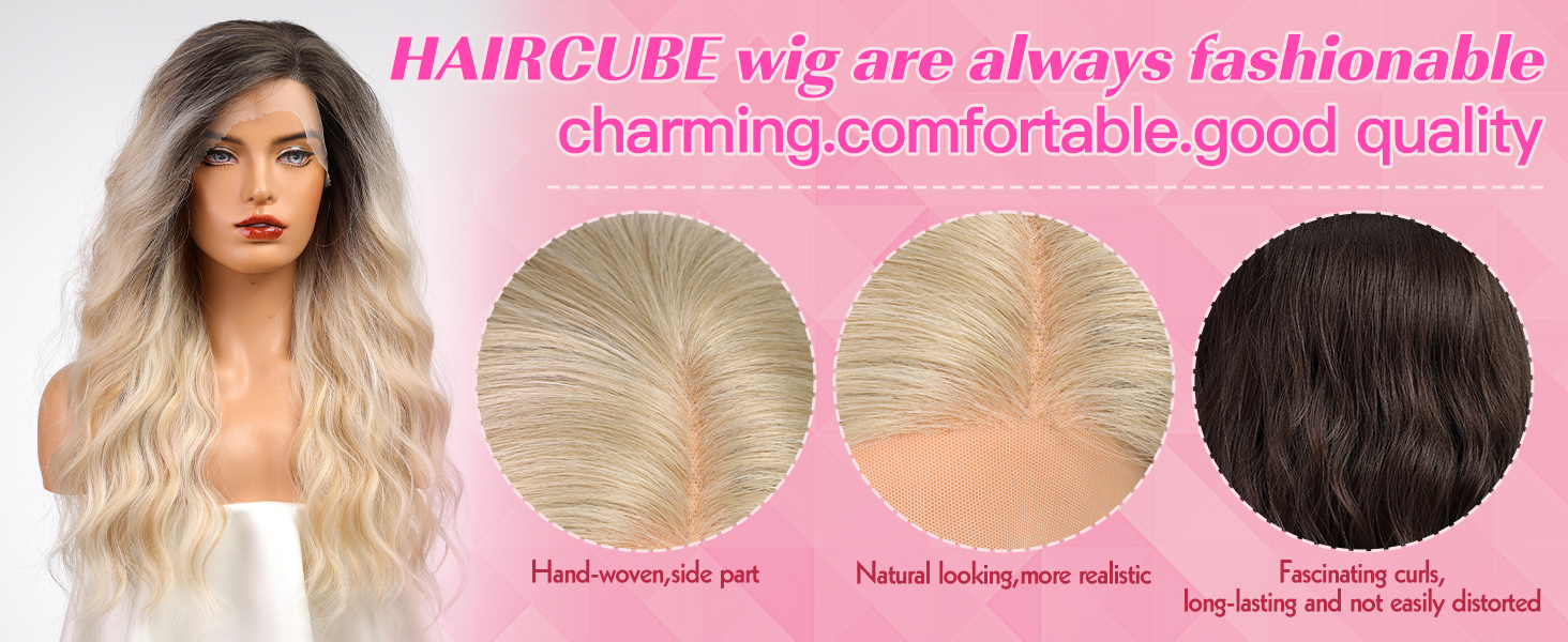 wigs,13×4,HD lace front wigs,Deep Roots Ombre Blonde wig,long curly wigs，Side Parting，wigs for women
