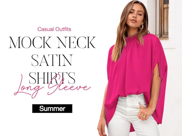 BTFBM Womens Summer Tops 2025 Fall Mock Neck Batwing Sleeve